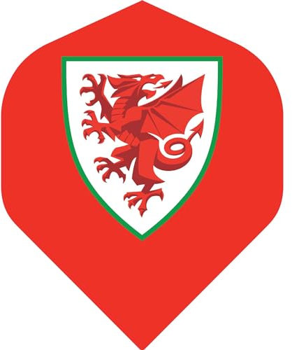 Darts Corner Officially Licensed Wales Football Club Dart Flights | 100 Micron Standard No2 | Red Crest, Design 1, 1 Set of 3 Flights (F3912)