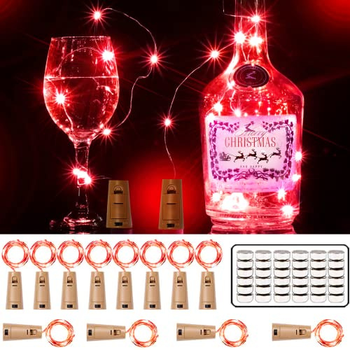 12 Packs 20 LED Wine Bottle Lights with Cork - Silver Wire Fairy String Lights Battery Operated Cork Lights for Wine Liquor Bottle,Christmas,Birthday,Wedding Party Decor(Red)