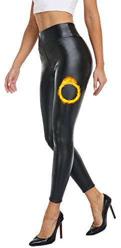 Teemie Damen Leder Leggings High Waist Innenfleece Thermo Winter Kunstleder Hose Hohe Taille Lederoptik Strumpfhosen Hüfthoch Coated PU Bleistifthose für Frauen