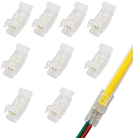 Masterwon 2-Pin 5mm LED Light Strip Connectors Unwired Clips DIY Strip to Wire Solderless Adapter Terminal Extension Connection for 12v 24v Single Colour COB LED Strip Lights