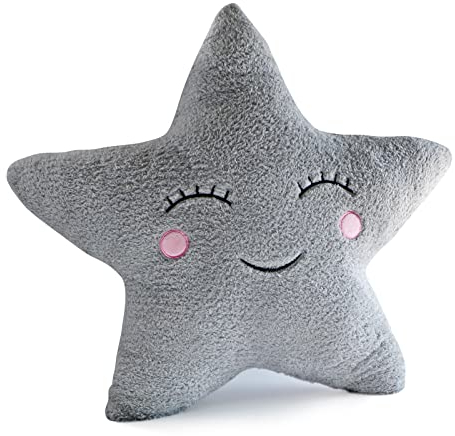Aodafei Kuschelkissen Sternform, Kawaii Stern Kissen Deko Kissen Weiche Flauschig Dekokissen für Schlafzimmer Wohnzimmer Couch,Grau,50 cm