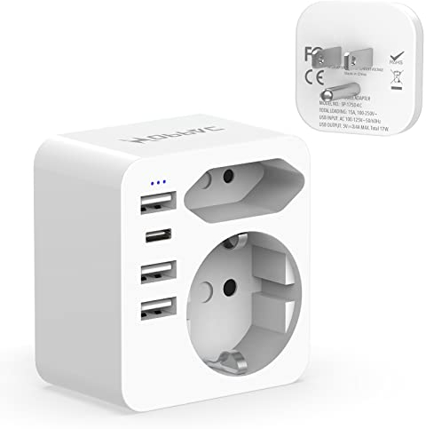 Hoppac Adaptateur Prise Voyage USA,6in1 France vers USA avec 3USB A Et 1USB C(3.4A 17W),Portable, Multifonctions Prise AméRicaine FrançAis,Type B