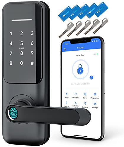 Serrure de porte intelligente sans clé avec empreinte digitale et poignée – Entrée du clavier, code de passe électronique pour porte d'entrée
