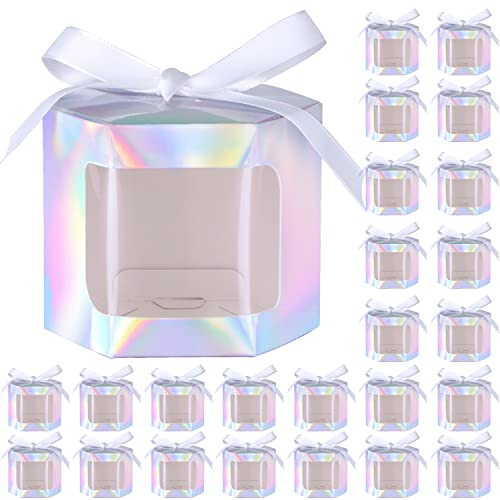 24 Geschenkschachteln mit Sichtfenster, sechseckige Pappschachteln mit Deckel, geeignet zum Verschenken, Basteln, Torten, Bonbonschachteln, Hochzeitspartys Brautpartys Babyshows