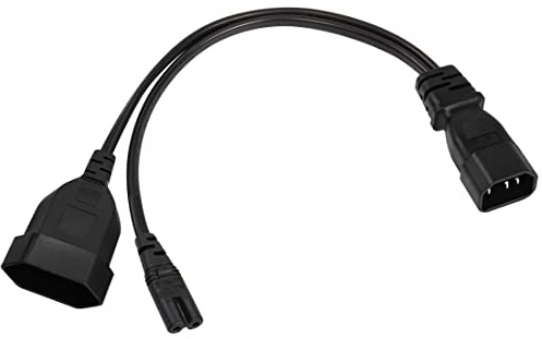 YACSEJAO IEC C14 zu C7 + Euro Stromkabel, 2-In-1 C14 Stecker zu IEC 7 Buchse & (CEE 7/16) Euro Buchse Verlängerungskabel für TV PC Computer Monitor Beamer, 1FT 30cm
