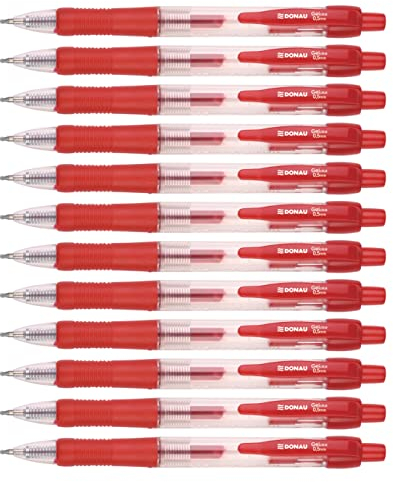 OFFICER PRODUCTS DONAU Druck-Gelschreiber Kugelschreiber Druckkugelschreiber Classic/Farbe: Rot / ‎12 Stück (12er Pack)/ Strichstärke: 0,25 mm Kugeldurchmesser: 0,5 mm/Soft Feel Grip