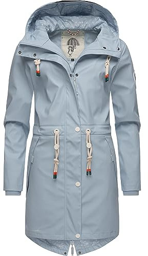 Navahoo Damen Übergangsjacke Regenmantel wasserdicht lang mit Kapuze Tropical Stormoo Baby Blue Gr. XS