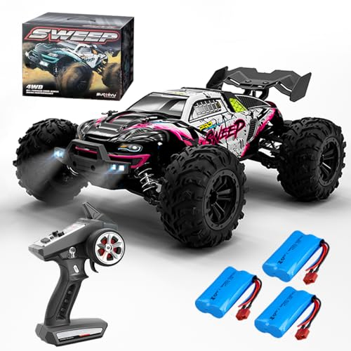 X-Verse 16101PRO 70KM/H Ferngesteuertes Auto Bürstenloser, 1:16 RC Auto Hohe Geländewagen Offroad Rennauto, 4WD Wasserdichtes RC Truggy RC Truck für Erwachsene - 3 Batterien(Rot)