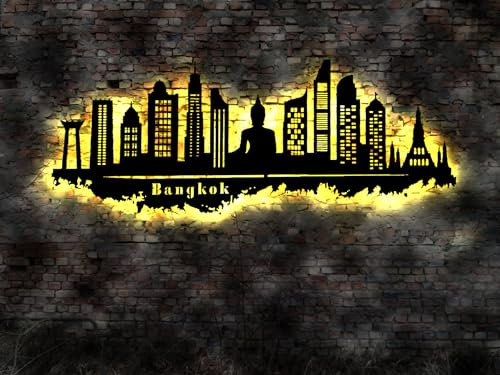 Skyline Bangkok LED Wandbild Holz Stadt AK Karte Map Stadtplan Wandsticker Leuchtbild