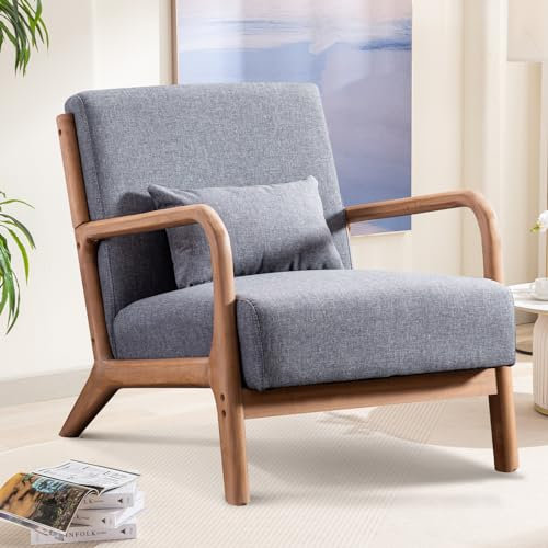 Bonzy Home Living Room Armchair Modern Accent Chair, Mid-Century Modern, Grey, Solid, High Back, Flared Leg, Foam Fill, Arms, Already Assembled, Reading, Relaxing