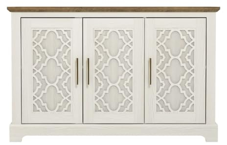 Galano Enfield 3 Door Sideboard – Freestanding Storage Cabinet – Cream Oak – Console for Living Room, Entryway, Hallway, or Kitchen – Display & Organiser Cupboard