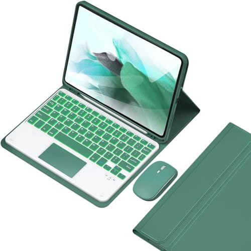 HEUCYL Étui avec Clavier pour Samsung Galaxy Tab S10+ 2024/Tab S9 FE+/S9+ 2023/S8+ /S7 FE /S7+ 12.4, Clavier Tactile Rétroéclairé 7 Couleurs avec Support S Pen, Clavier sans Fil Amovible,Vert
