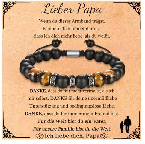 kiimiipa Vatertagsgeschenk,Vatertagsgeschenk FüR Papa,Geschenke FüR Papa,Geschenke FüR Vater,Verstellbares Schwarzes Mattes Steinarmband Geschenk FüR Papa,Geburtstagsgeschenk FüR Vater (Lieber Papa)
