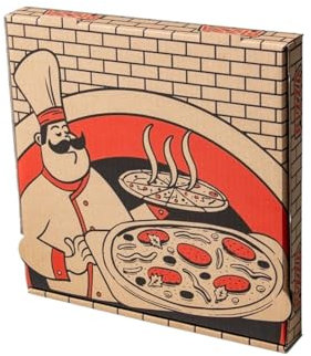 Paxit - Pizza Box 50 Stück, Pizzabox 300x300x40 mm Bedruckte, Pizzakarton 3-Lagig, Pizza Karton Grammatur: 395 g/m2, Pizza Transportbox Gestanzt, Pizzaschachtel Welle B, Pizza Aufbewahrungsbox