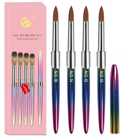 4 PCS Nail Brushes for Nail Art, Professional Nail Art Brushes Size 10/12/14/16, Nail Brush for Acrylic Powder Gel, Acrylic Nail Brush 3D Nailcarving Brushes Tool Set Metal Handle