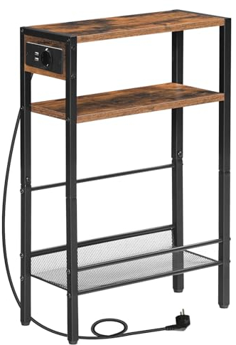 HOOBRO Mesa Auxiliar Estrecha Con Enchufes, 3 Niveles, Con Cerramiento, Para Sofá, Salón, Dormitorio, Marrón Vintage EBF102CBZ01