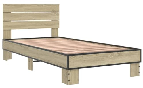 vidaXL Bettgestell Sonoma-Eiche 90x190 cm Holzwerkstoff und Metall