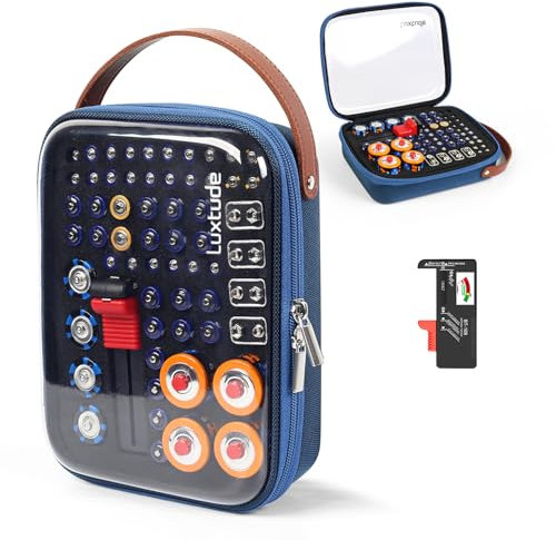 Luxtude Batterie-Organizer mit Tester, transparentes Batteriegehäuse, Harter Batteriebehälter, hält 61 Stück