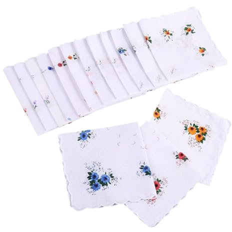 Mecmbj 12 piezas Pañuelos Algodón Suave para Mujer, 28 x 28 cm, Pañuelos Bordados Florales Vintage, Ligeros y Que Absorben el Sudor (blanco)