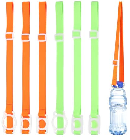 PATIKIL Water Bottle Lanyard, 6 Pcs Adjustable Holder Shoulder Strap with White Carrier Ring for Hiking Walking Outdoor (Orange, Fluorescent Green)