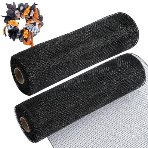 GORGECRAFT 2 Rouleau de Ruban Décoratif en Maille de 10 mètres 26cm en Plastique Noir pour Couronne de Porte D'Entrée Guirlandes Mariage Arbre de Noël Halloween Fournitures de Décoration de Fête