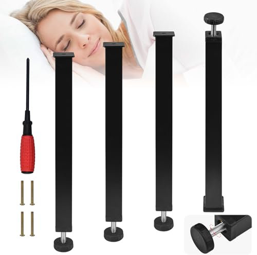 NAROSEBE 4PCS Pied de Lit, avec Tournevis et 4 Vis, Pied de Lit Universel Hautuer 35cm(+2cm) Pieds pour Sommier à Lattes Pied de Lit en Métal Réglables sans Perçage Pied de Support de Lit pour Meuble