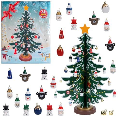 Wooden Christmas Tree Advent Calendar 2024,24 Days Christmas Countdown Calendar Wooden Tree With Miniature Ornaments Tabletop Diy Mini Tree For Christmas Desk Decoration Or Gift(1 Pack)