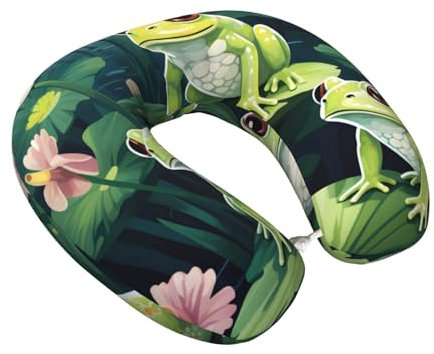 Mexpekil Reisekissen Teich Lotus Frosch Nackenkissen für Reise Flugzeug Auto Büro Nackenstütze Memory Foam Kissen