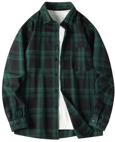 Chemise à carreaux pour homme Printemps et Automne Mode Rétro Personnalité Chemise à carreaux Casual Jeunesse Manches Longues Épaule Tombante Chemise Dragon Manches Longues, Vert, XXL