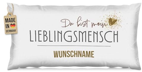 PR Print Royal XXL-Kissen mit Name selbst gestalten - Du bist Mein Lieblingsmensch - Personalisiertes Geschenk zum Jahrestag, Valentinstag, Geburtstag, Weiß Polyester, inkl. Kissenfüllung, 80x40cm