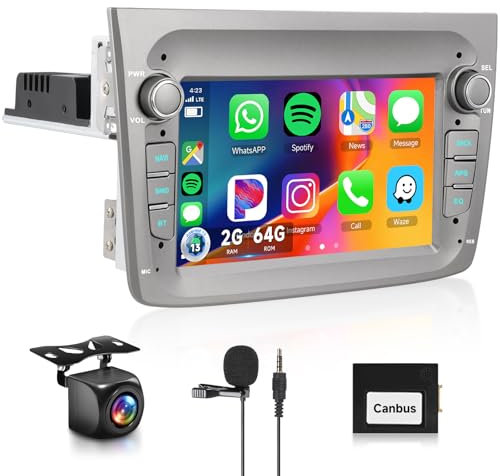 【2+64G】Hodozzy Carplay Autoradio per Alfa Romeo MITO 2008-2016,7 Pollici Stereo auto Bluetooth con Android Auto/WiFi/GPS/RDS/FM/USB+Telecamera Retromarcia
