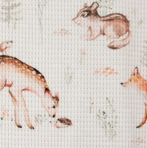 Waffel-Jersey Stoff Waldtiere Fuchs Hase Kinderstoff Oeko-Tex 0,5m x 1,50m Meterware Stoff für Kinderkleidung und Accessoires