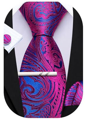 Barry.Wang Herren Seiden-Paisley-Krawatten mit Taschentuch Manschettenknopf Krawattenset Feierliche Hochzeit 3PCS