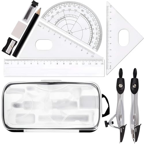 10-Teiliges Set Zirkelminen,Passend FüR SchüLer Ab Zirkel Grundschule 4 Klasse,Mit Box Geometrie Set,2 StüCk Zirkel,Zirkel Faber Castell,Passend FüR Mathe-Sets,LernzubehöR,Zeichnen Usw.