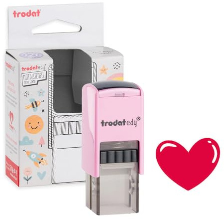 Trodat edy Motivstempel Herz - selbstfärbendes Stempelset in Pastell Rosa, Abdruck Rot, 20 x 20 mm, für Lehrer, Pädagogen, Eltern und alle, die mit Herz motivieren und belohnen.