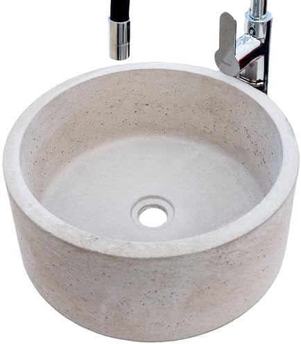 Pileta de Hormigón Bubión - Lavabo Redondo de Baño 38X15 cm - Estilo Industrial - Prefabricado de Cemento - Diseño Moderno para Baños Contemporáneos