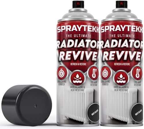 SPRAYTEKK Radiator Spray Paint | Heat Resistant up to 170°C | All-in-One Primer, Undercoat & Topcoat | Fast Drying, Anti-Rust | For Radiators, Pipes, Boilers & Hot Water Tanks (Matte Black, 2)