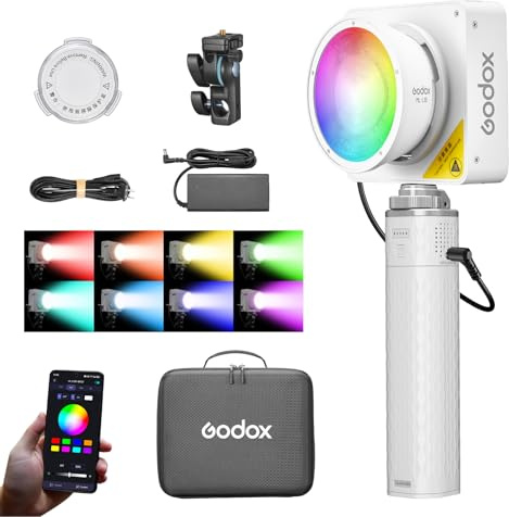 Godox ML100R RGB COB LED-Videoleuchte, 110-W-Vollfarb-Leuchte mit Akku, 1800K–10000K, CRI 97+/TLCI 98+, 14 Lichteffekte, Steuerung per App, Dauerlicht für Studio, Streaming- und Outdoor-Fotografie