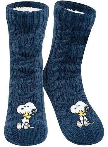 United Labels The Peanuts Snoopy Kuschelsocken für Damen, Blau, flauschige Stoppersocken, warme Socken, Hüttensocken