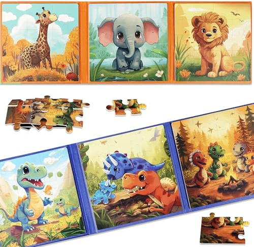 SOLTIRA Magnetpuzzle ab 3 Jahren,Dinosaurier und Tiere Kinderpuzzle 2 Sets