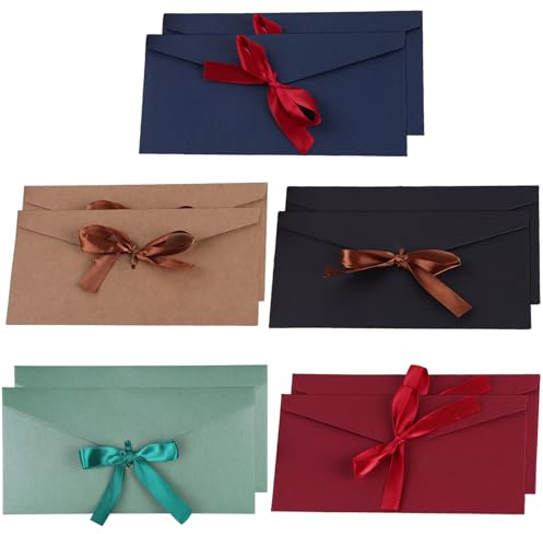 10 Stück Vintage Briefumschläge mit Schleife 22 x 11cm Kraftpapier Schön Umschläge Lang für Hochzeit Einladungskarten Nachricht Karte Party Geburtstag Weihnachten Festival Geschenk Karten