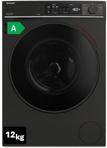 Sharp ES-WNFB214CMDA-DE Waschmaschine, 12 kg, Energieklasse A, 1400 U/min, Inverter Motor, AquaStop, WiFi App-Steuerung, Dampf-Funktion, Schnellwaschgang, Schwarz Matt