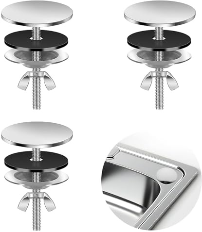 3 Pcs Sink Hole Cover,Stainless Steel Tap Hole Blanking Plug,Tap Hole Stopper for Keeping Bathroom Sink Clean,Kitchen Sink Cover for Leakage Prevention,Sink Tap Hole Cover Accessories