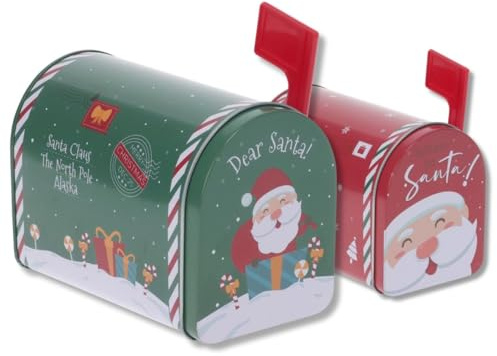 Envenzo Christmas Decorative 2 Pieces Mailbox Storage Tin Set, Metal Containers, Gift Design,15.5x9.9x11cm