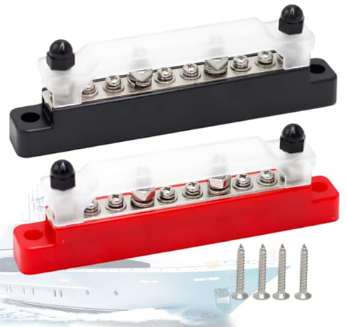 CYIOU Blocco di Distribuzione Alimentazione 12V-48V CC Busbar | 150A Scatola di Giunzione con 6 x M4 Terminale a Bolts e 4 x M6 Connettori per Auto Camion Barca 2 Pezzi