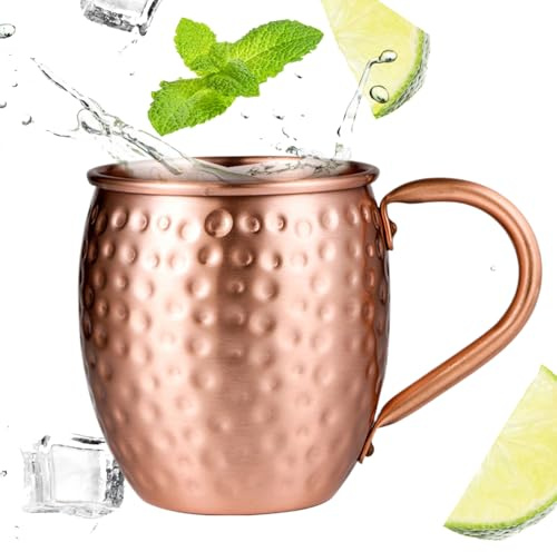 Xijobido Tazas Para Moscow Mule | 530ml Taza Artesanal Martillada,Tazas De Cobre Para El Cóctel Moscow Mule | Para Cóctel Hogar Cocina Bar Fiestas Navideñas Eventos Beber Cerveza Té Agua Bebidas