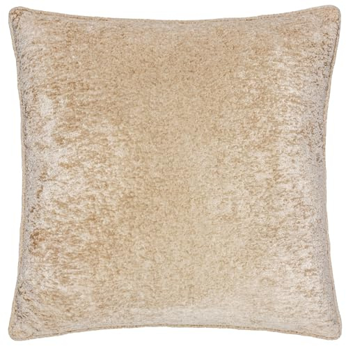 Paoletti Lustre Velvet Polyester Gefülltes Kissen – Zerdrückter Samt Luxuriös Strukturiert Paspelierte Kante Dekoratives Kissen (Sekt – 50x50cm)