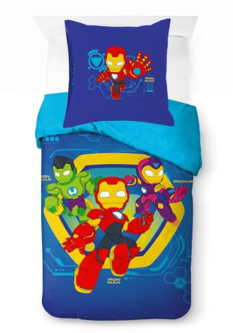 Jay Franco Kids Marvel Iron Man und Seine fantastischen Freunde Bettwäsche-Set – Superweiche Bettwäsche mit Kissenbezug, NUR BEZUG, Bettdecke Nicht enthalten, Blau, 2-teilig, Einzelbett