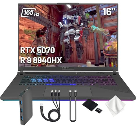 ASUS ROG Strix G16 16 WUXGA 165Hz Gaming Laptop, NVIDIA GeForce RTX 5070 8GB GDDR7, AMD Ryzen 9 8940HX, 32GB DDR5, 2TB Storage(1TB SSD&1TB Docking Station Set), Backlit Keyboard, Win 11, Gray