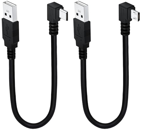 LANMINGLEL Cavo micro USB ad angolo corto, 90 gradi da micro 5 pin a USB 2.0 di tipo A, cavo di ricarica dati, per telefono, tablet, fotocamera digitale, videocamera di sicurezza, 0,25 m, confezione